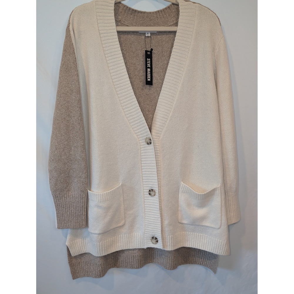 BB Dakota Steve Madden Colorblock Cardigan Sweater Ivory Oatmeal JK306844 M